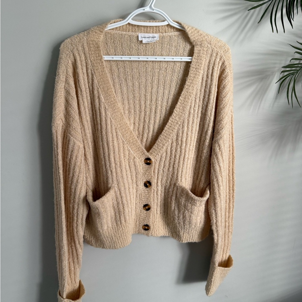 Lovers & Friends Caroline Tan Ribbed Cardigan Sweater